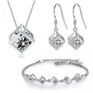 *NEW [Set of 3] 925 Sterling Silver Diamond Cube D